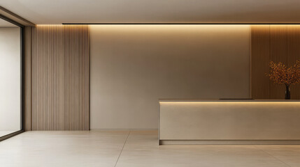 Fototapeta premium Modern reception area featuring minimalist design and natural lighting for a calming atmosphere
