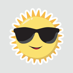 Sun With Sunglasses Vector Illustration Sticker. A cheerful sun wearing sunglasses, symbolizing fun summer vibes. Great for playful and holiday-themed designs