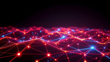 Obraz premium network, technology, data, abstract, digital, connection, internet, communication, global, futuristic, glowing, blue, orange, lines, nodes, interconnected, cyber, virtual, modern, futuristic, web, clo