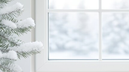 Obraz premium Winter serenity and need for spring: snow-covered trees through a window