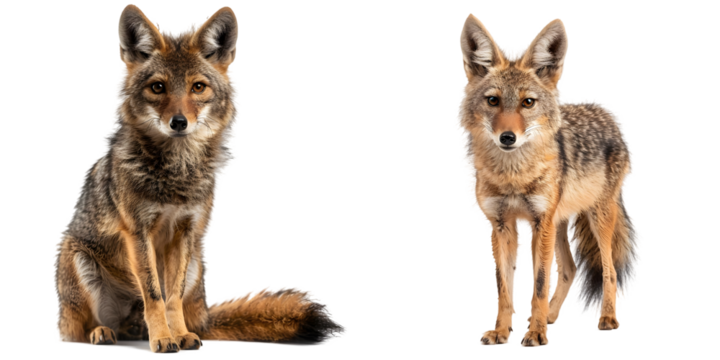 Golden jackal isolated on a white background. Generative AI.