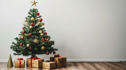 Merry Christmas theme, Christmas tree, banner，Close up of decorative christmas tree	
