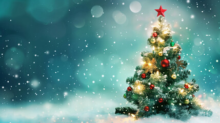 Merry Christmas theme, Christmas tree, banner，Close up of decorative christmas tree	
