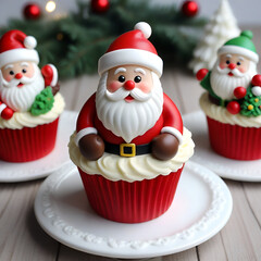 Adorable Christmas Santa Themed Cupcake Generative AI