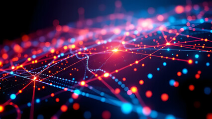 Obraz premium Abstract Network: A captivating digital art piece depicting a vibrant and dynamic network of interconnected nodes, representing the complex relationships and connections within a digital landscape.