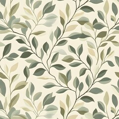 A repeating organic pattern of abstract leaves and vines in muted beige and olive tones, ideal for nature-inspired themes. 