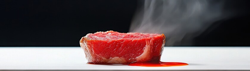 Artistic Close-Up of a Juicy Medium Rare Steak, Perfectly Sliced to Showcase its Tender Texture and Rich Color
