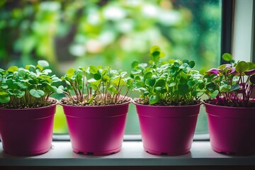 Early seedling , grown from seeds in cups at home on the windowsill