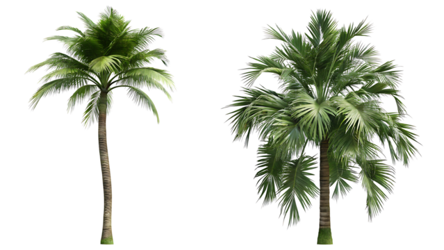  tropical coconut palm trees isolated on white background PNG.AI GENERATED