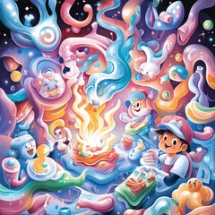 Naklejka premium Whimsical Campfire in a Candy Cosmos