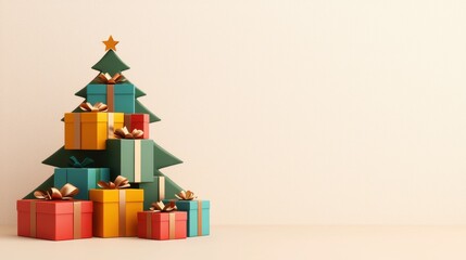 Fototapeta premium Christmas Tree with Colorful Gifts Minimal Holiday Scene