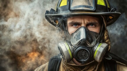 Determined Firefighter in Smoky Environment