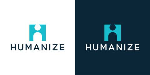 H letter logo and negative space human shape, human logo, human H letter logo