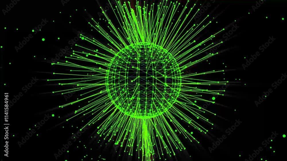 Poster loopable complex green sphere geometry background with a rotating globe. rotating sphere as a hud fe