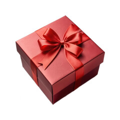Obraz premium Elegant red gift box with a shiny ribbon, isolated on a transparent background. Ideal for celebrations, promotions, and design projects.