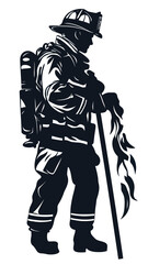 Obraz premium Firefighter Silhouette Vector Art Black and White Design for Safety Themes