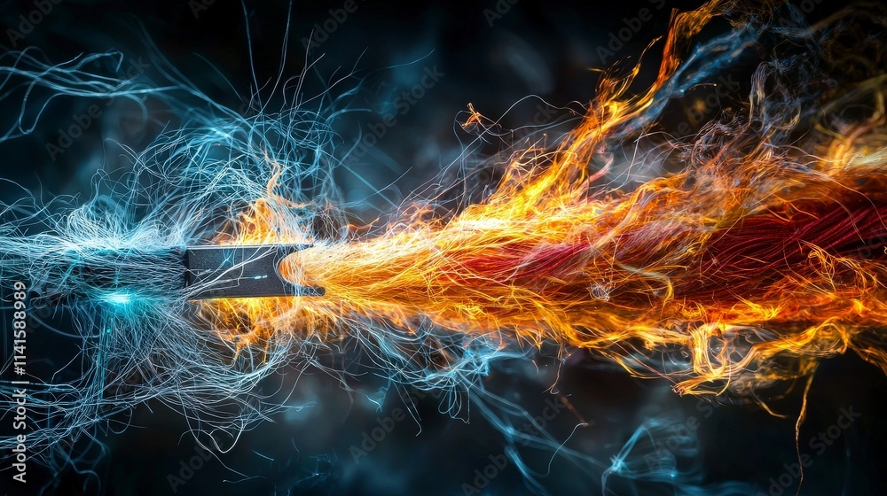 Aufkleber Surreal electric sharpener slicing through bundle of light and fire digital art abstract environment dynamic viewpoint