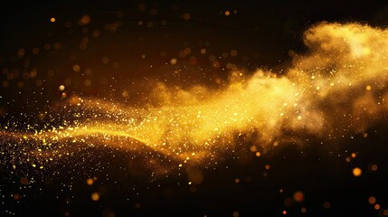 Fototapeta premium A swirling golden dust cloud with sparkling particles against a dark background.