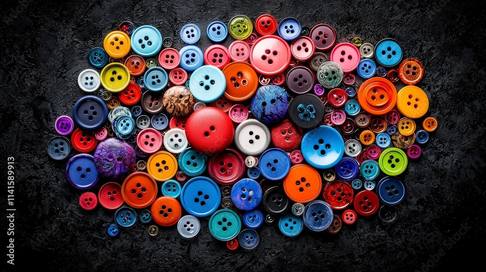 Poster vibrant button art display creative studio visual artwork colorful environment aerial view artistic 