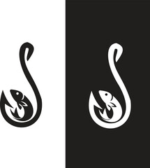 Fishing Hook logo black and White Background.