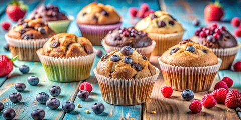Whimsical Muffins in Tilt-Shift Watercolor Style &acirc;&euro;&ldquo; Delightful Bakery Treats, Colorful Desserts, and Artistic Food Photography for Culinary Lovers