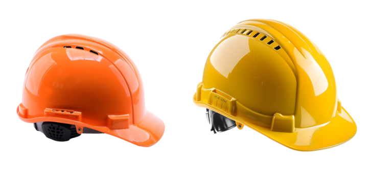helmet in construction site and construction site worker background safety first concept isolated on a white background. Generative AI.