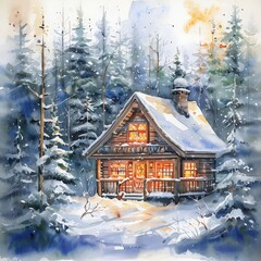 the AI Image Generator, Charming Snowy Cabin In Winter Forest