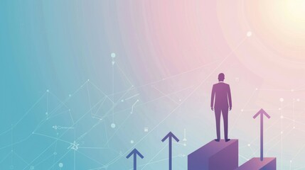 Businessman Standing on Top of Stairs, Success Concept