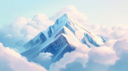 Serene Snowy Mountain Peak Above Clouds - Dreamy Landscape