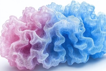 A soft, abstract composition featuring pink and blue swirling textures that evoke a sense of tranquility and creativity.