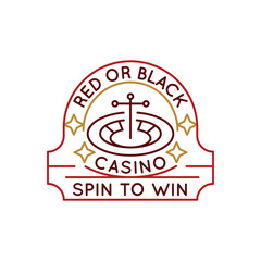 Simple Logo with Casino roulette wheel icon. Simplistic badge capturing the essence of gambling and casino entertainment. A staple icon for any gaming or casino-related content. Vector illustration.