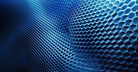 Abstract blue hexagonal pattern with a three-dimensional effect.