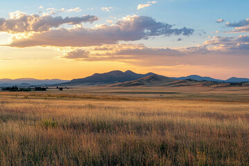 Fototapeta premium Golden sky just before sunset with a warm, inviting glow across the horizon