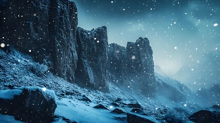 A snowy mountain range with a blue sky in the background