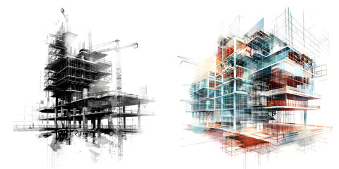 illustration digital building construction engineering with double exposure graphic designb. Generative AI.