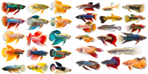 Including many species of Thai fighting fish with work path. Generative AI.
