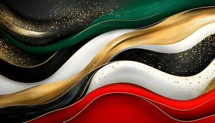 Obraz premium Abstract Gold, Red, Black and Green Waves Background Illustration