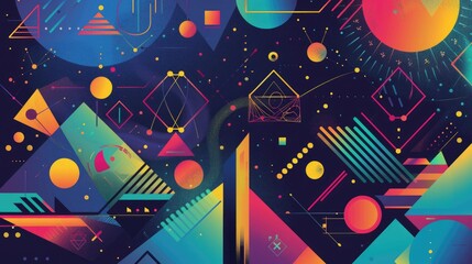 Fototapeta premium Abstract geometric design with vibrant colors and shapes creating a dynamic visual experience.