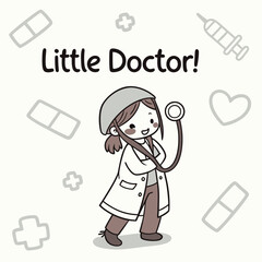 Cute Cartoon Character as a Young Doctor with Stethoscope and Medical Elements