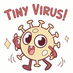 Cheerful Cartoon Character Representing Tiny Virus with Playful Expression and Bright Colors