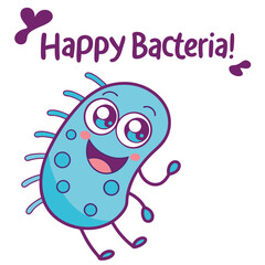 Cute Happy Bacteria Character with Joyful Expression and Colorful Design for Illustrations