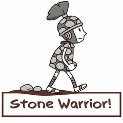Cartoon Style Stone Warrior Character Walking with Simple Details and Playful Expression
