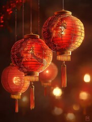 Obraz premium Happy 2012 Chinese New Year of the Dragon Lanterns Illustration