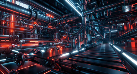 Obraz premium abstract technological background with pipes in production . Generative AI