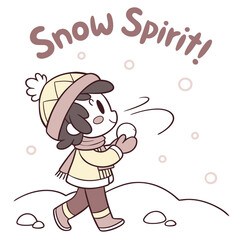 Playful Child Enjoying Winter Activities in Snow with Snowball in Hand Illustration