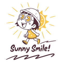 Cheerful Cartoon Character Enjoying a Bright Sunny Day with a Joyful Expression