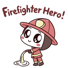 Cute Cartoon Firefighter Character with Water Hose and Cheerful Expression for Children's Design