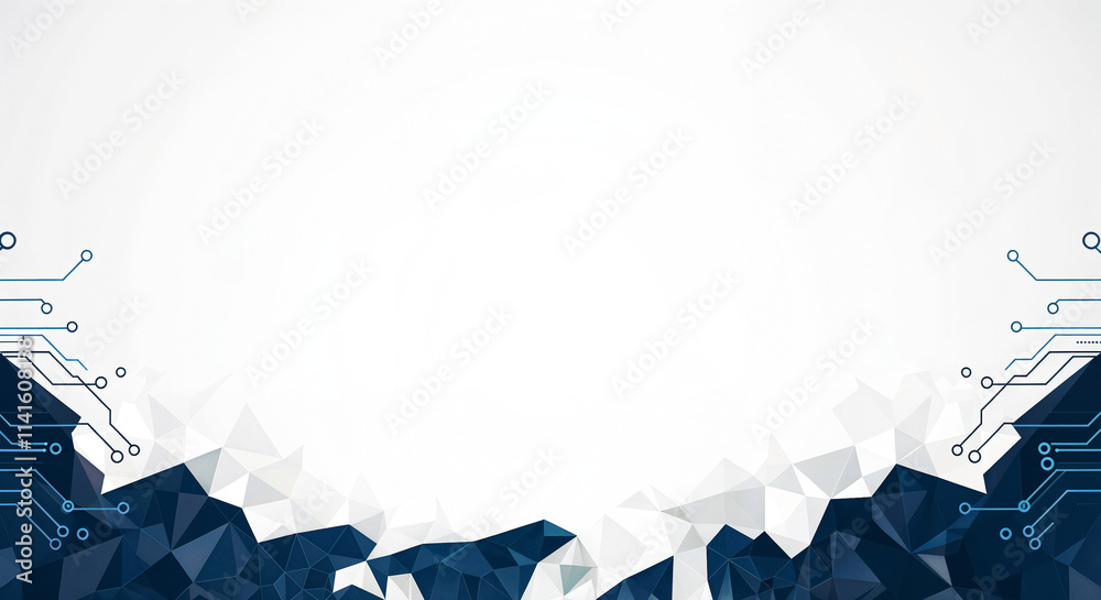 Poster abstract hi-tech background with blue geometric tech shapes and lines with empty space for text. gen