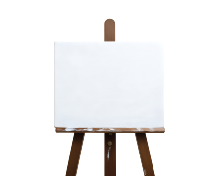 A canvas Painting Displayed on a Wooden Easel isolated on transparent background. PNG file, cut out