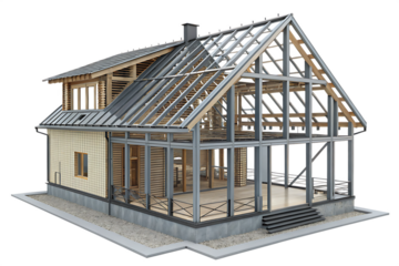 house metal frame 3d model png isolated on white Background.AI GENERATED